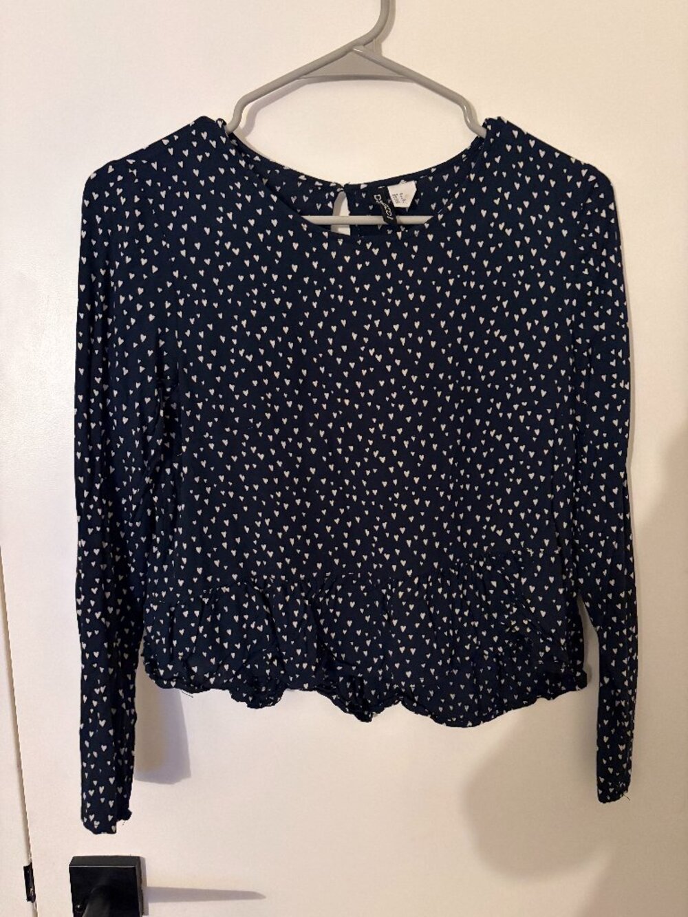 H&M Divided Navy Heart Print Peplum Top Size 4